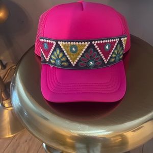 Fuchsia embroidered front trucker hat